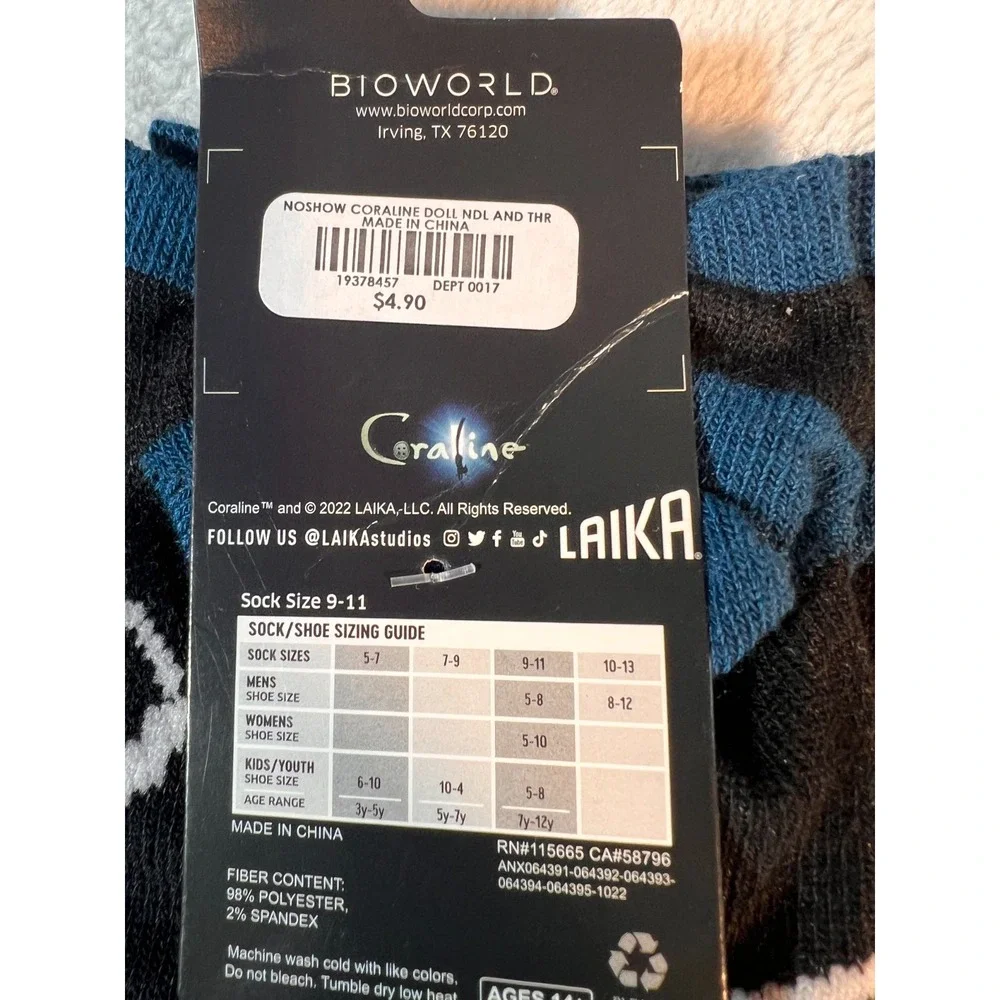 Coraline Thread button Women No Show Ankle Socks Tim Burton Black Blue‎ Yellow